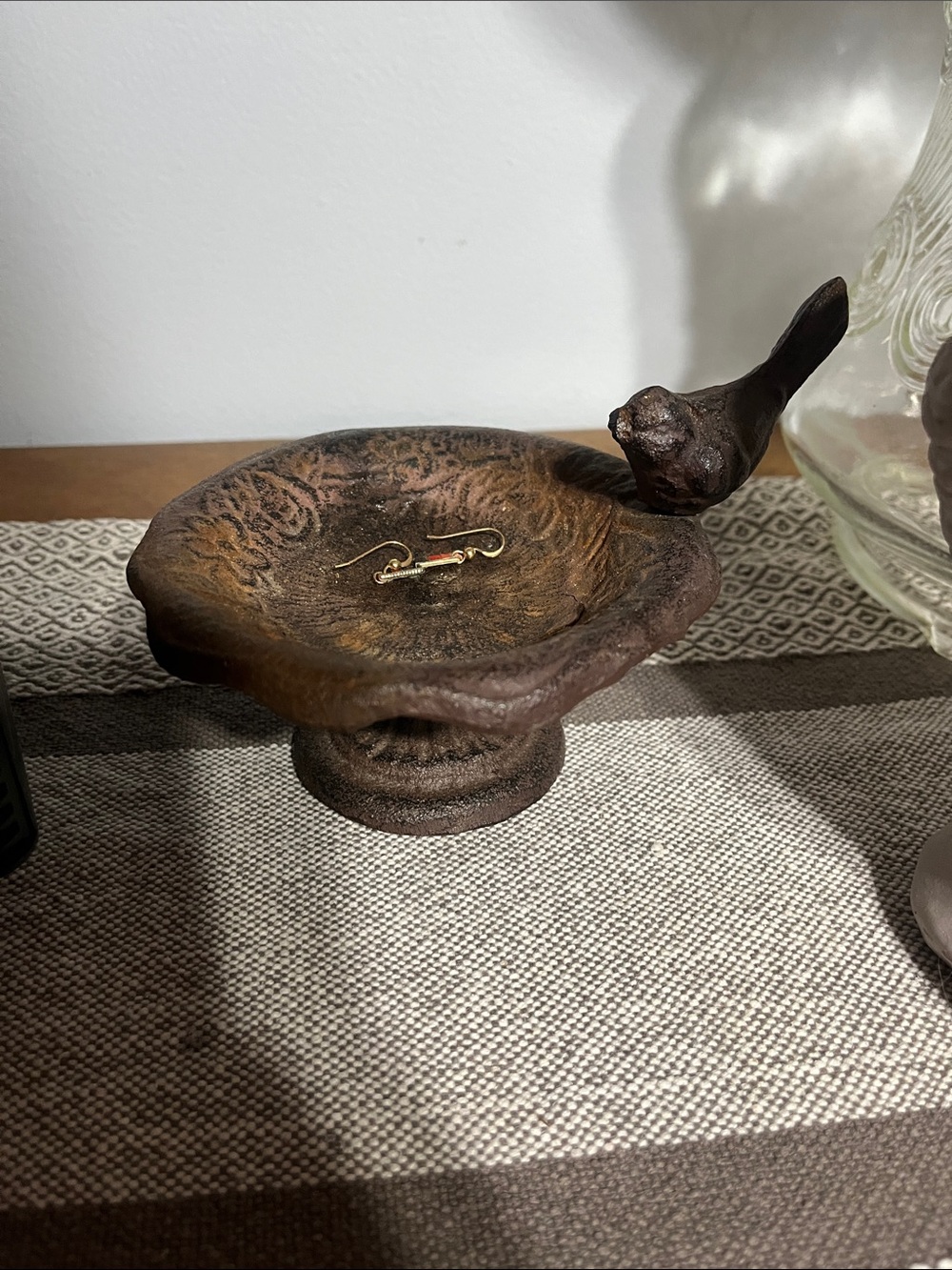 Decorative Bird Trinket Dish in Rustic Brown